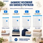 Rozmiary worków próżniowych Rovento: S, M, L i XL z pompką elektryczną