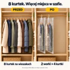 Przed i po: 8 kurtek na drążku i 2 worki próżniowe z wieszakiem
